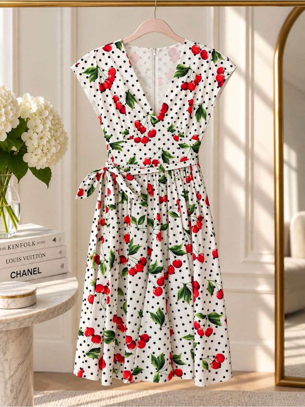 Dolce & Gabbana Cherry Polka Dot Cotton Midi Dress IT 38